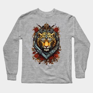 Tiger Coat of Arms Heraldic retro vintage floral design Long Sleeve T-Shirt